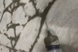 Injektáž prasklin betonového lože mozaiky po jeho ztenčení. (foto: Marián Grančák, 2019). 